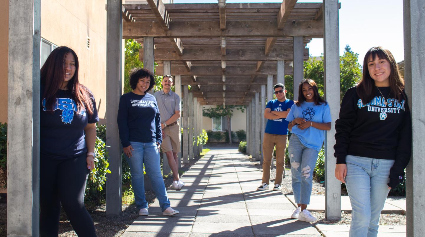 Students posing on campus