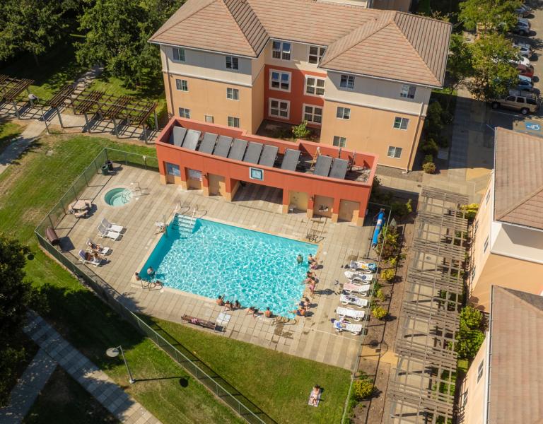 Housing drone over pool