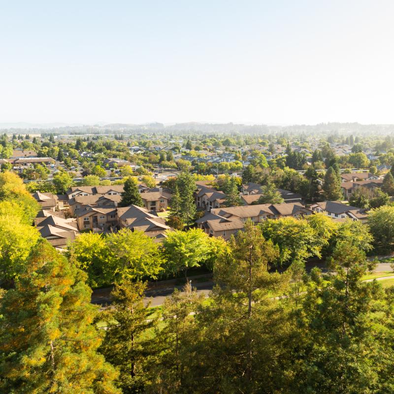 Aerial view of campus housing