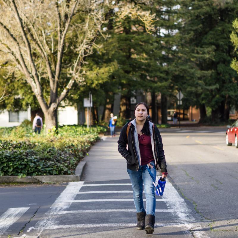 Student walking around
