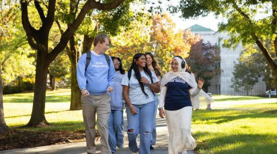 students walking on campus