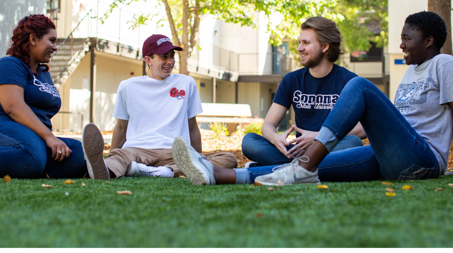Students hanging out on the grass