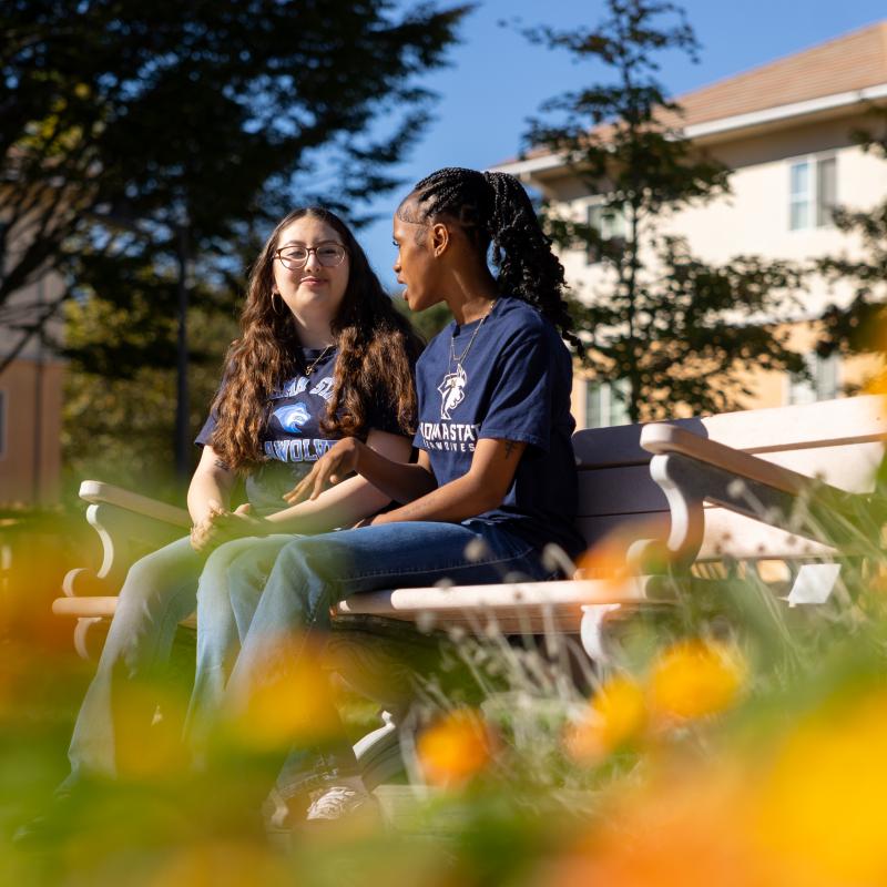Students talking outside 
