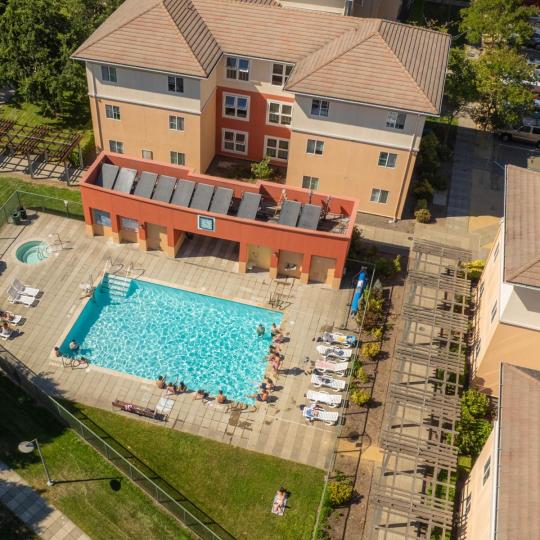 Beujolais Village aerial view showing pool
