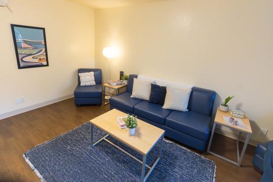 Living room with a counch and chair and coffee table and ends tables