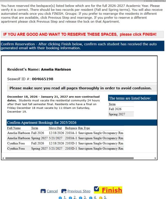 If you are good and want to reserve these rooms, click Finish