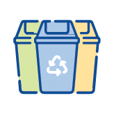 Recycle, trash and compost bin icon